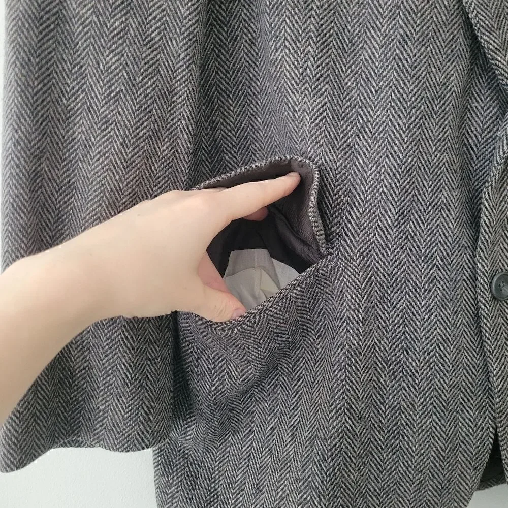 Towncraft Wool Sport Coat Blazer Black/Gray 44R Lambswool